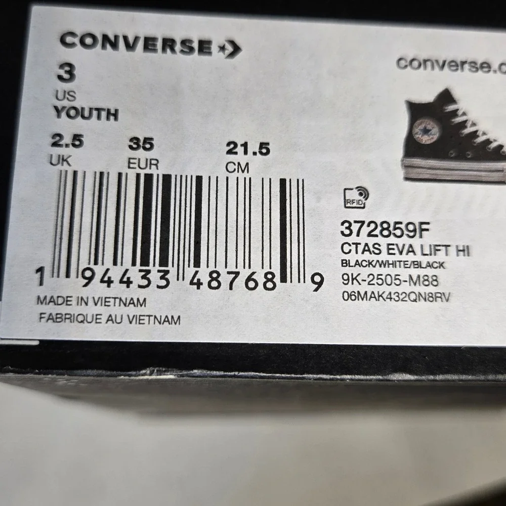 Converse Chuck Taylor NEW All Star EVA Lift Platform High Top Black Youth 3 NIB
